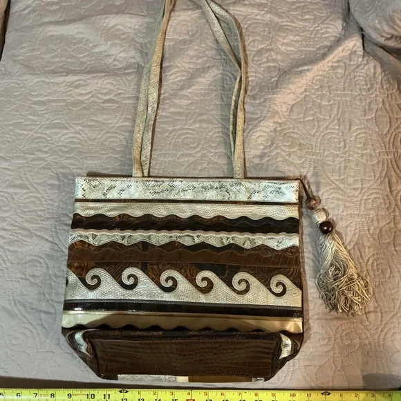 SHARIF Bundle of 3 Shoulder Bags Leather Suede and Mixed Green Brown Tan